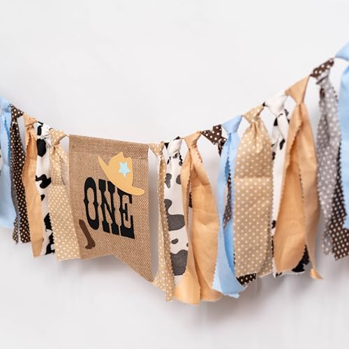 CIEQR Blue Cowboy Rodeo Highchair Banner for 1st Birthday - My First Rodeo Party Decoration, 80 x 5.5 Inches