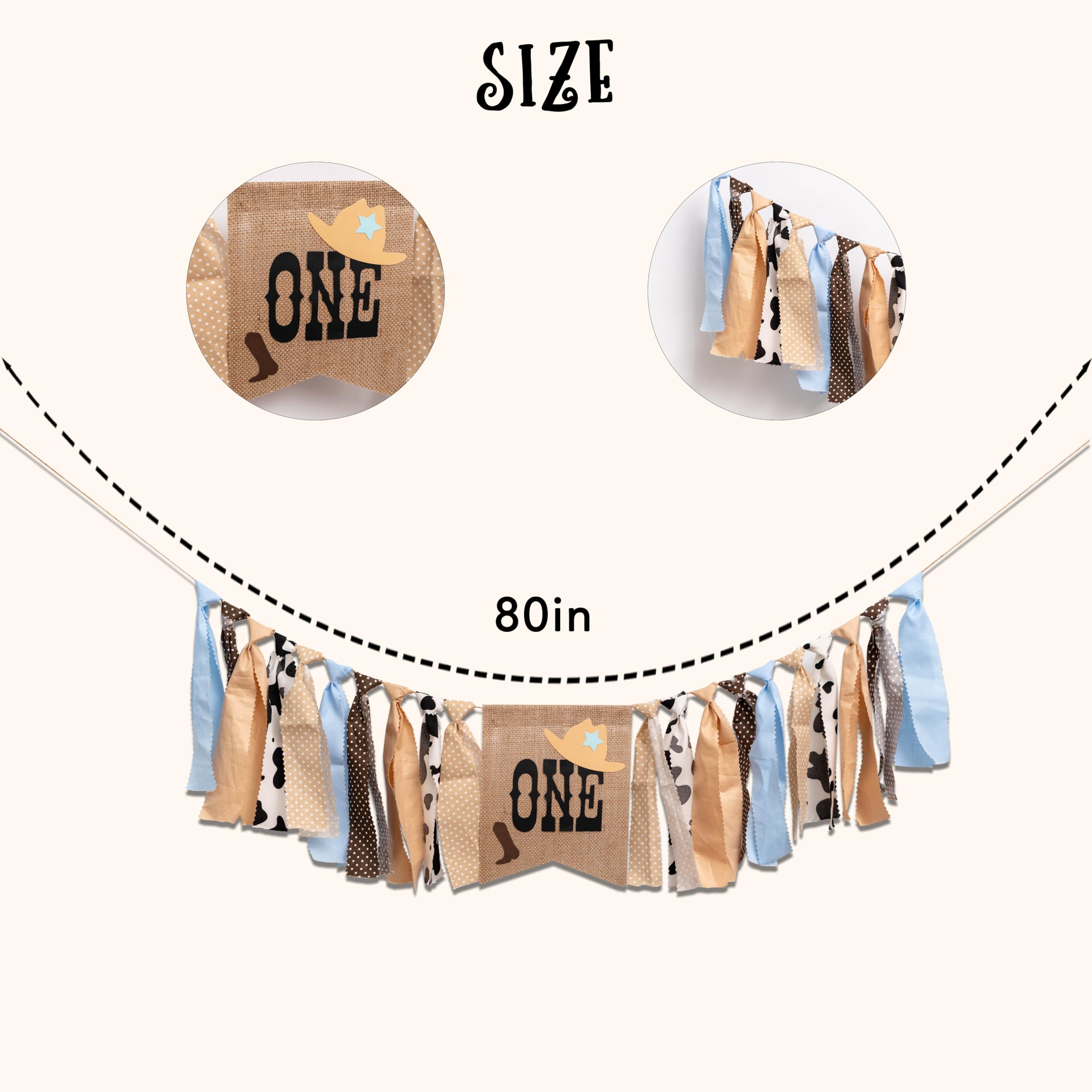 CIEQR Blue Cowboy Rodeo Highchair Banner for 1st Birthday - My First Rodeo Party Decoration, 80 x 5.5 Inches