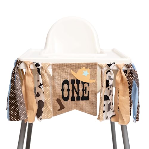 CIEQR Blue Cowboy Rodeo Highchair Banner for 1st Birthday - My First Rodeo Party Decoration, 80 x 5.5 Inches