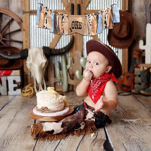 CIEQR Blue Cowboy Rodeo Highchair Banner for 1st Birthday - My First Rodeo Party Decoration, 80 x 5.5 Inches