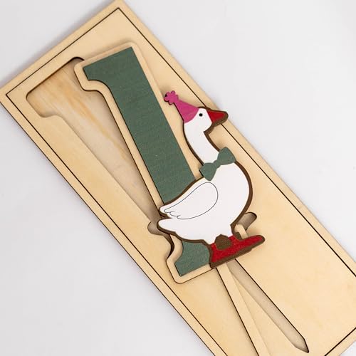 CIEQR One Silly Goose Cake Topper for First Birthday - Farm Animal Party Decor with Simple 1 and Goose Design, 7.5x2.7 Inches
