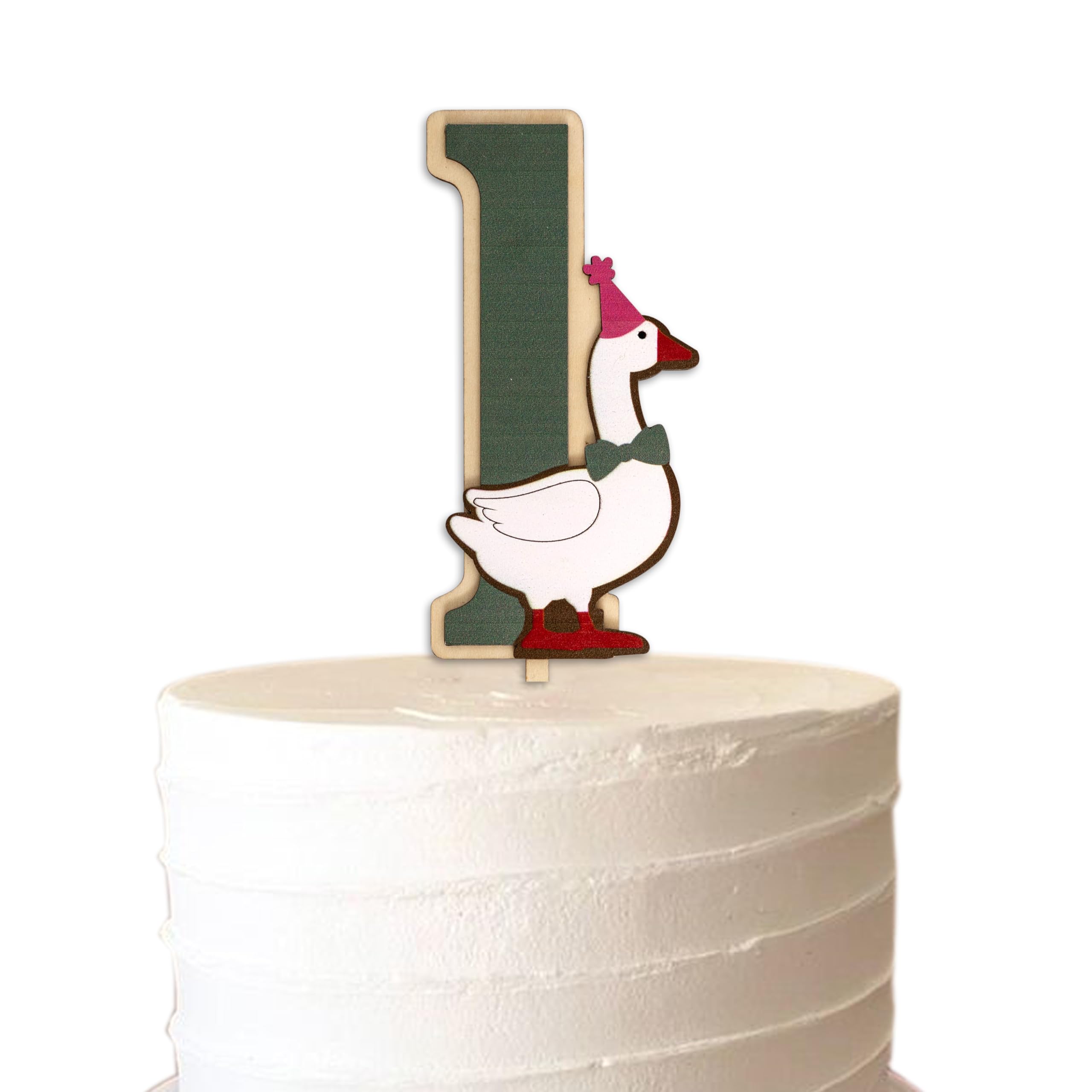 CIEQR One Silly Goose Cake Topper for First Birthday - Farm Animal Party Decor with Simple 1 and Goose Design, 7.5x2.7 Inches
