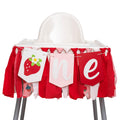 CIEQR Strawberry High Chair Banner – Berry First Birthday Decor, 80x9 Inch Cloth Banner for Cake Smash & Party