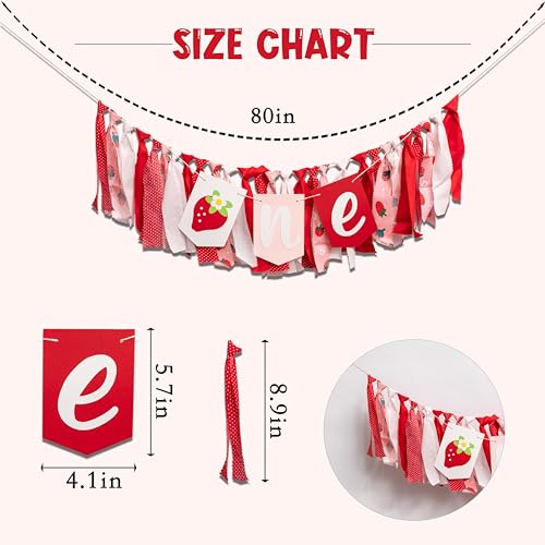 CIEQR Strawberry High Chair Banner – Berry First Birthday Decor, 80x9 Inch Cloth Banner for Cake Smash & Party