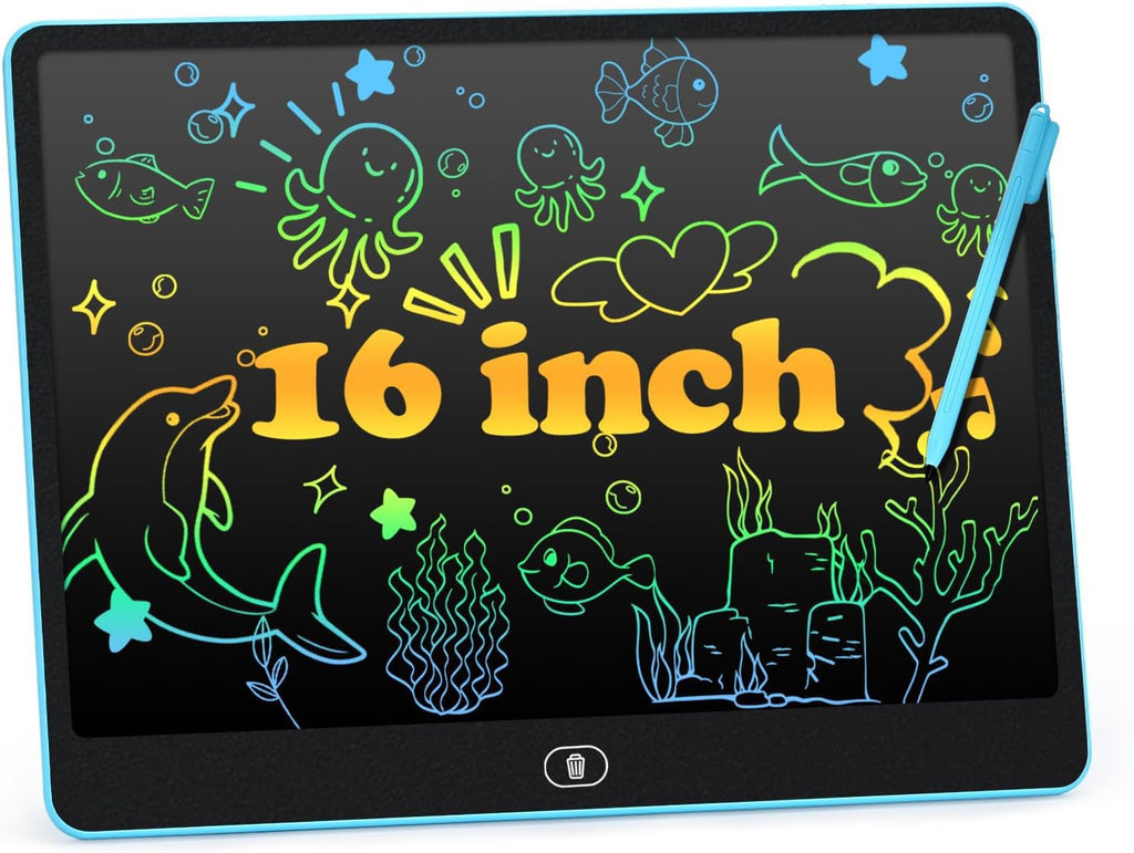 cimetech 16-Inch LCD Writing Tablet for Kids - Blue Doodle Board, Travel-Friendly, Eye-Protecting Screen
