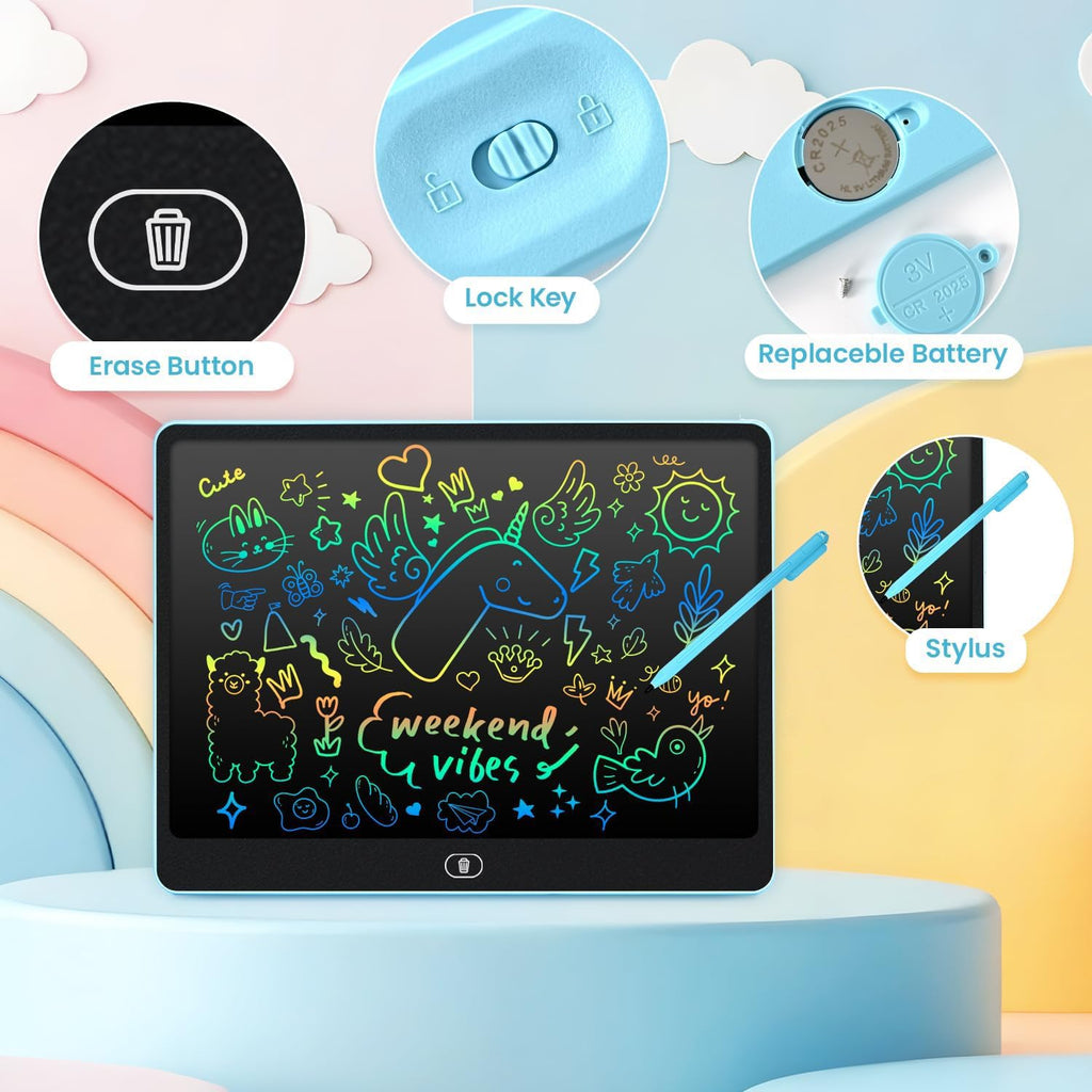 cimetech 16-Inch LCD Writing Tablet for Kids - Blue Doodle Board, Travel-Friendly, Eye-Protecting Screen