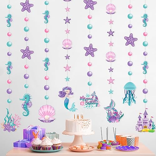 Cindeer 8-Piece Mermaid Under the Sea Garland Set - Ocean Party Decorations with Jellyfish, Starfish, and Mermaids