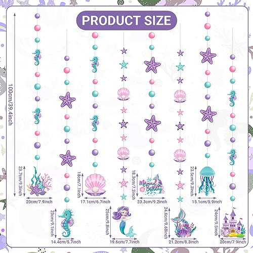 Cindeer 8-Piece Mermaid Under the Sea Garland Set - Ocean Party Decorations with Jellyfish, Starfish, and Mermaids
