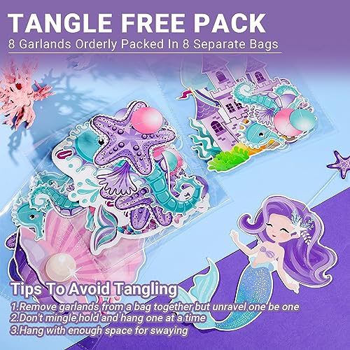 Cindeer 8-Piece Mermaid Under the Sea Garland Set - Ocean Party Decorations with Jellyfish, Starfish, and Mermaids