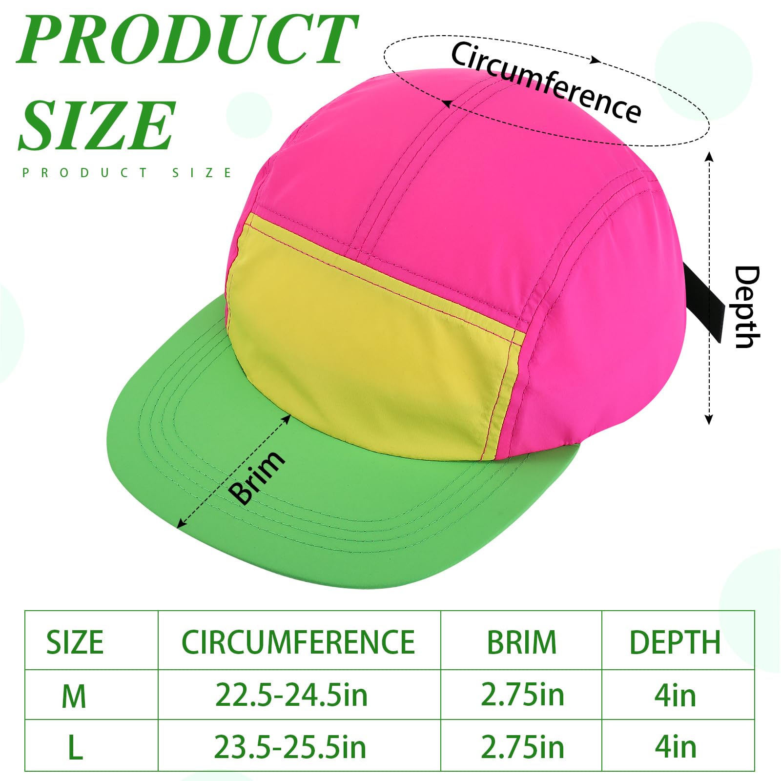 Cindeer Adjustable Neon Hat - 80s 90s Retro Nylon Cap for Costumes & Outdoor Activities