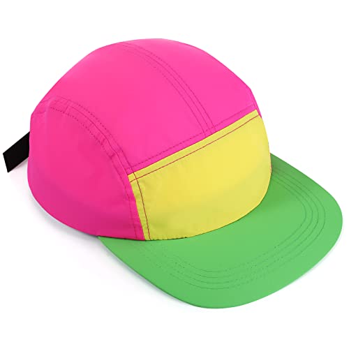 Cindeer Adjustable Neon Hat - 80s 90s Retro Nylon Cap for Costumes & Outdoor Activities
