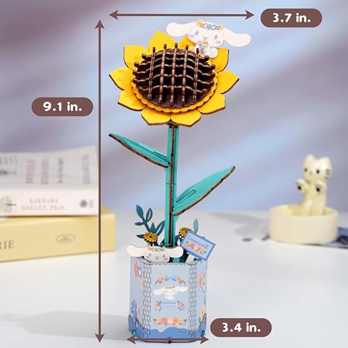 Cinnamoroll Sunflower 3D Wooden Puzzle Kit – Hands Craft DIY Model