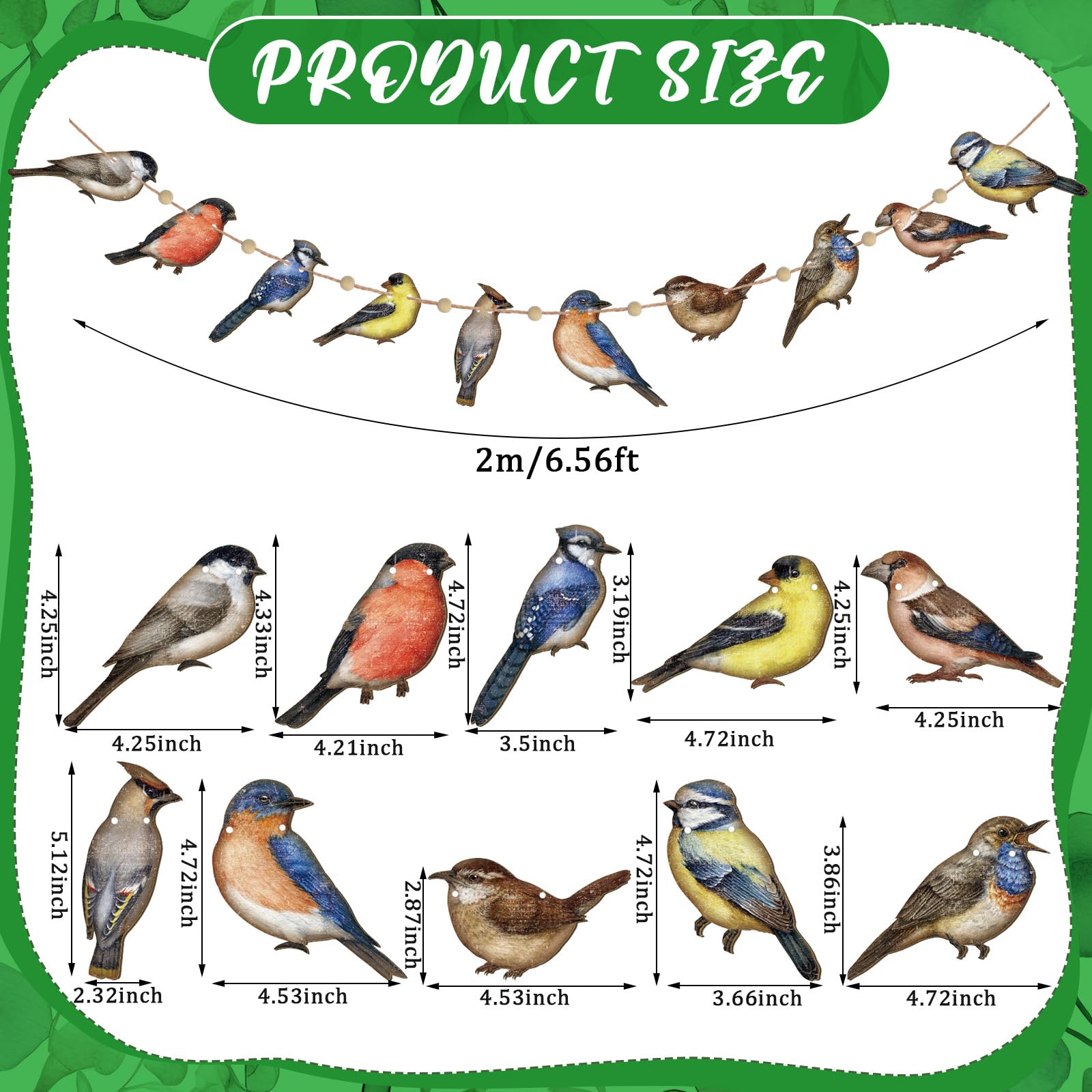Cinnvoice Wooden Bird Garland Banner - 6.56 ft Hanging Decor for Parties, Baby Showers, Nursery