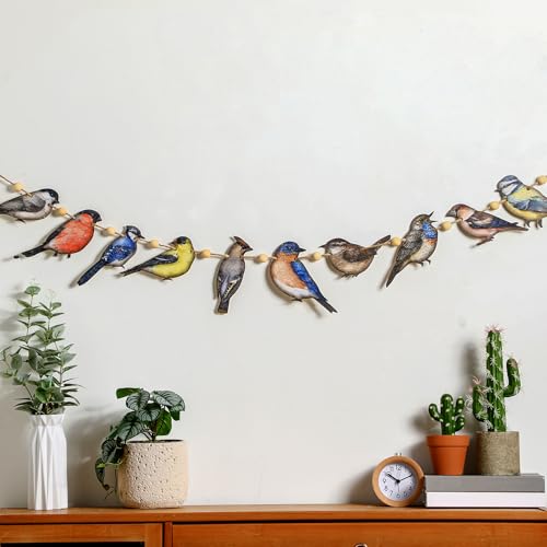 Cinnvoice Wooden Bird Garland Banner - 6.56 ft Hanging Decor for Parties, Baby Showers, Nursery