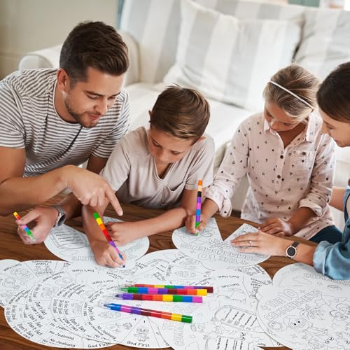 Cinrobiye Ten Commandments Coloring Wheel Craft Kit – 48 Cards, 3 Patterns, Crayons & Pins for Sunday School & VBS