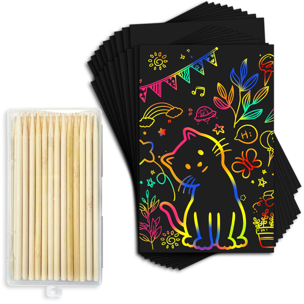 Cityrosy Rainbow Scratch Paper 120-Piece Set - 80 Sheets & 40 Bamboo Stylus Pens for Kids Ages 3-12