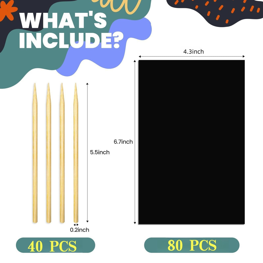 Cityrosy Rainbow Scratch Paper 120-Piece Set - 80 Sheets & 40 Bamboo Stylus Pens for Kids Ages 3-12