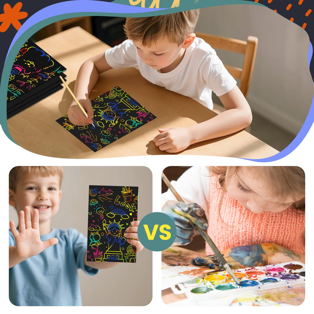 Cityrosy Rainbow Scratch Paper 120-Piece Set - 80 Sheets & 40 Bamboo Stylus Pens for Kids Ages 3-12