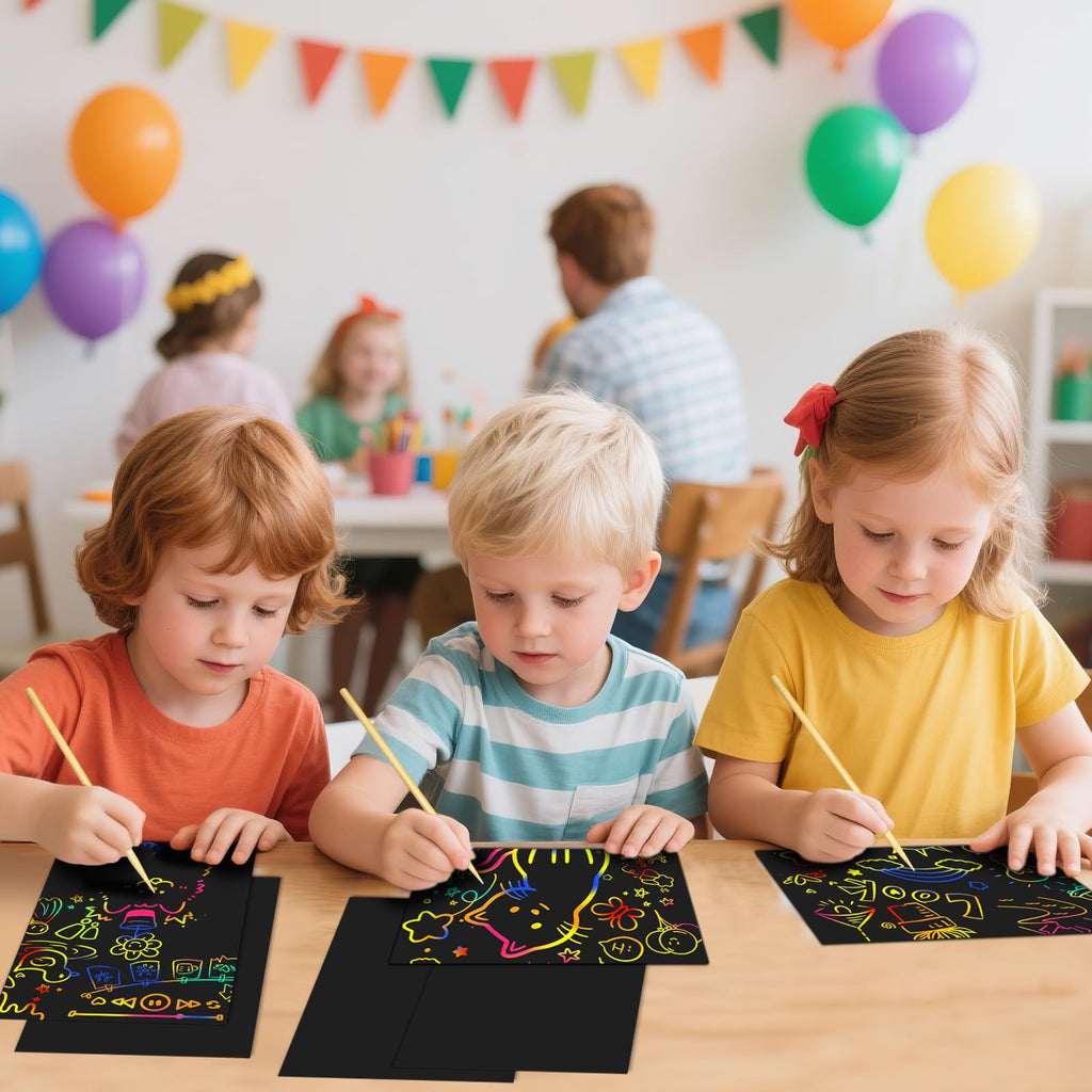Cityrosy Rainbow Scratch Paper 120-Piece Set - 80 Sheets & 40 Bamboo Stylus Pens for Kids Ages 3-12