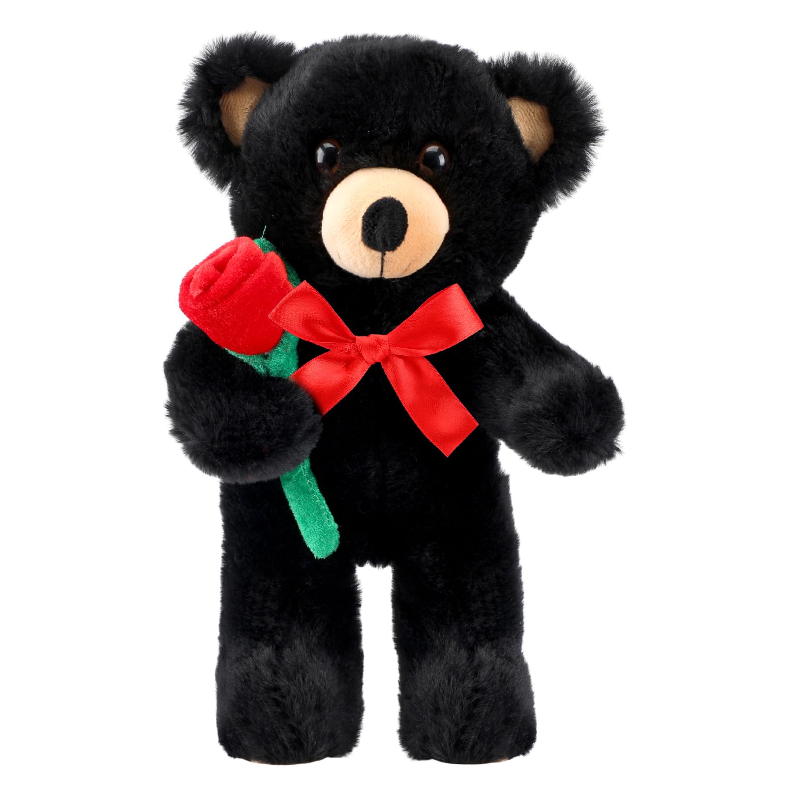 Civaner 11.8-Inch Black Bear Plush with Rose – Soft Stuffed Animal for Gifting