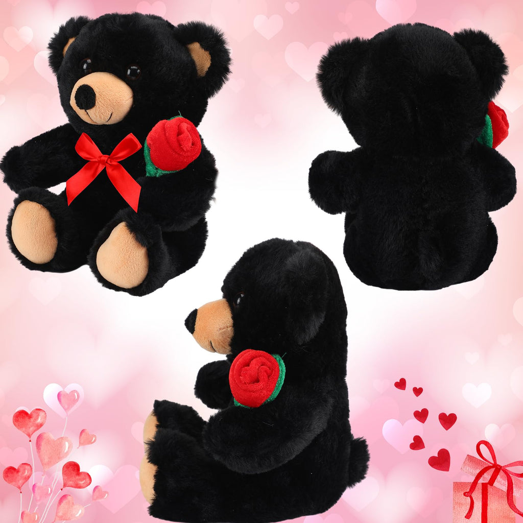 Civaner 11.8-Inch Black Bear Plush with Rose – Soft Stuffed Animal for Gifting