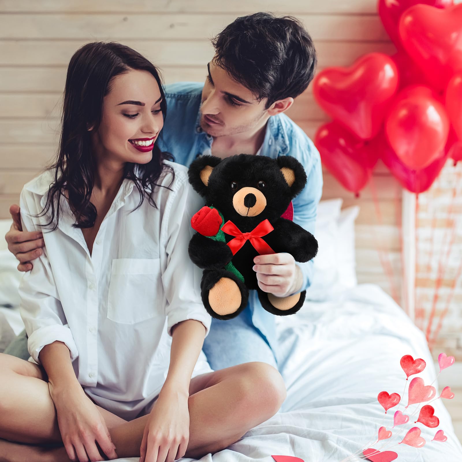 Civaner 11.8-Inch Black Bear Plush with Rose – Soft Stuffed Animal for Gifting
