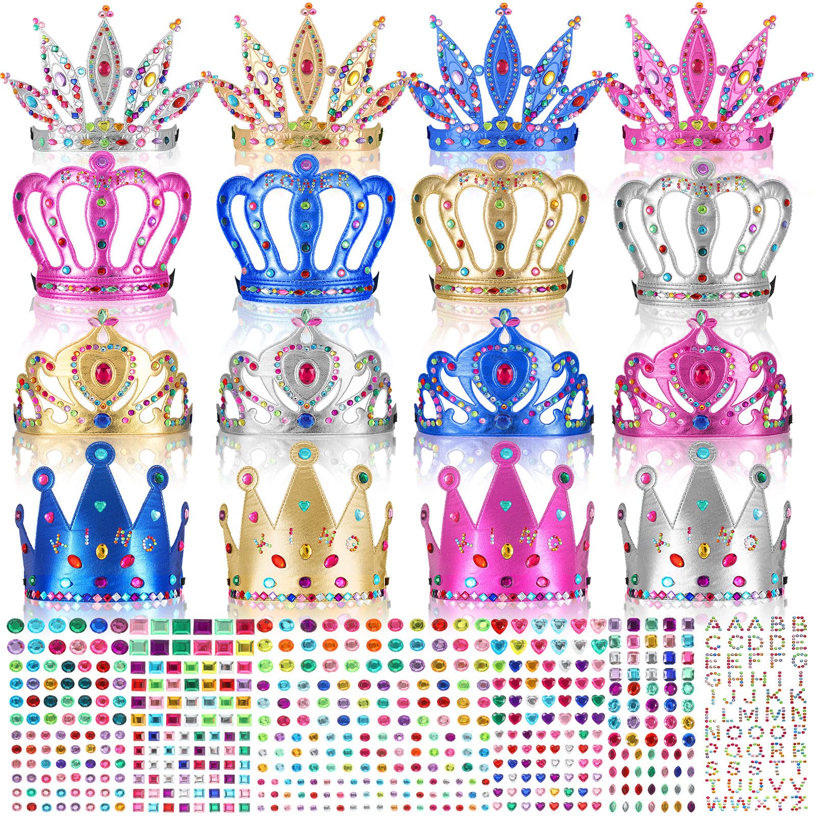 Civaner 17-Piece Princess Crown DIY Kit with Rhinestone Stickers for Kids