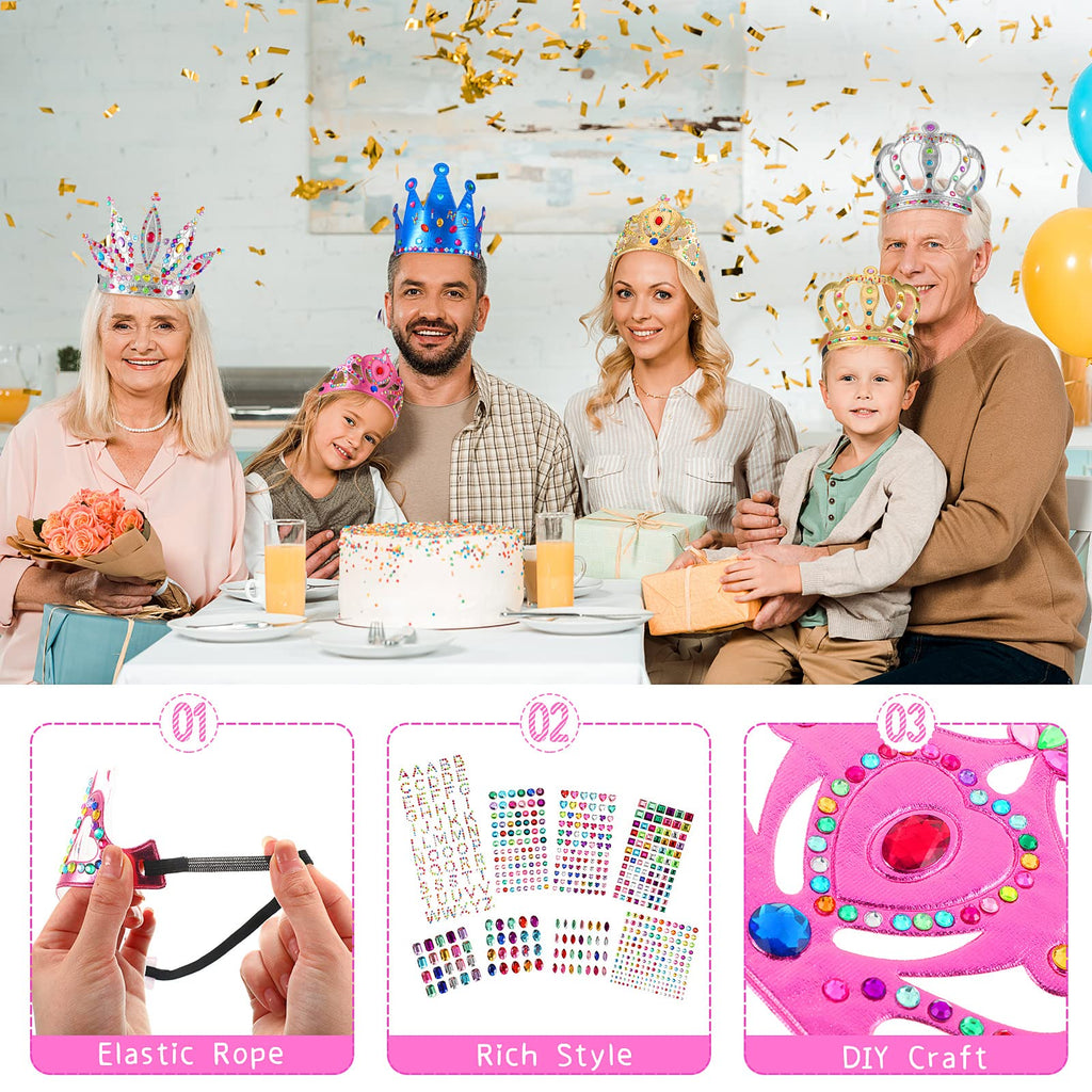 Civaner 17-Piece Princess Crown DIY Kit with Rhinestone Stickers for Kids