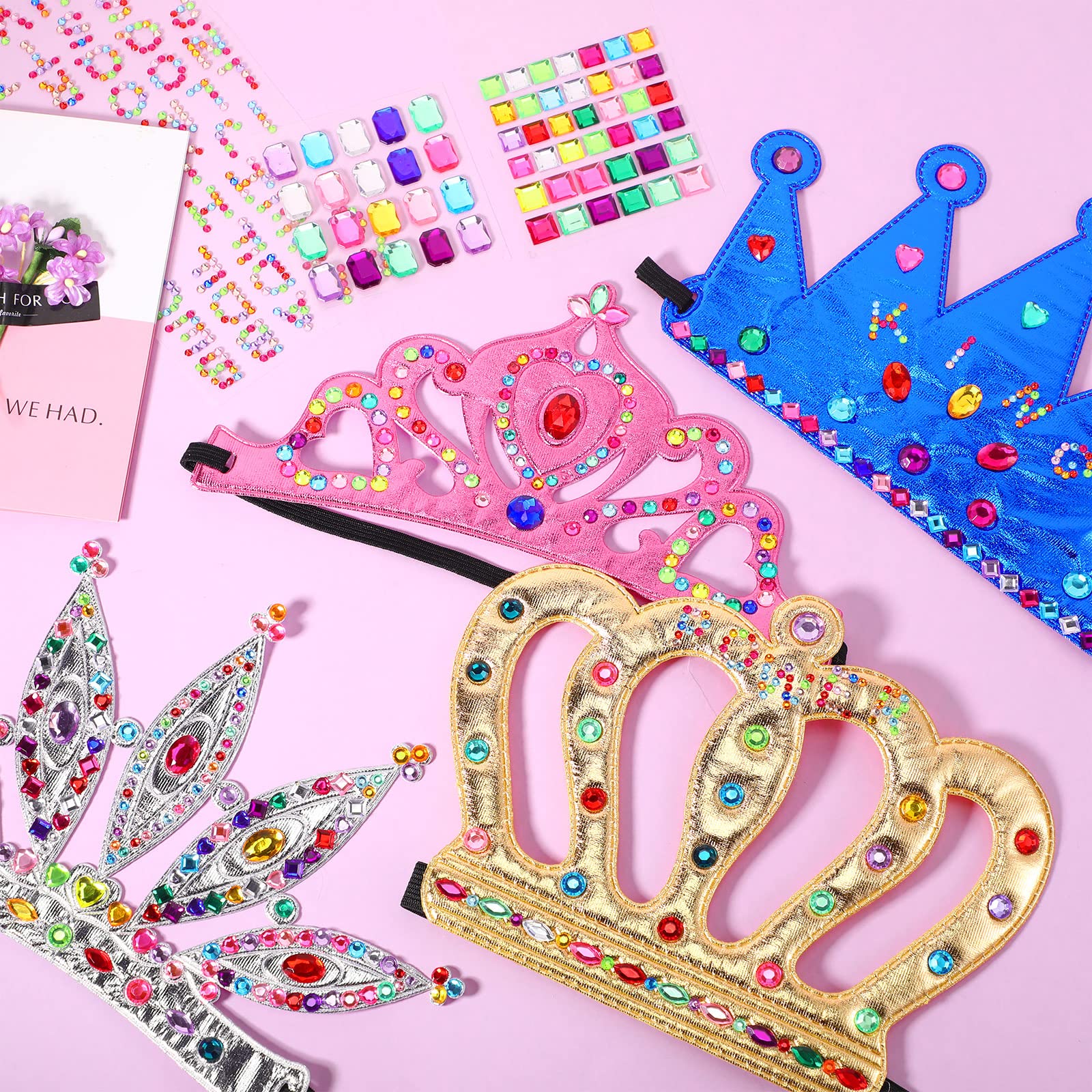 Civaner 17-Piece Princess Crown DIY Kit with Rhinestone Stickers for Kids