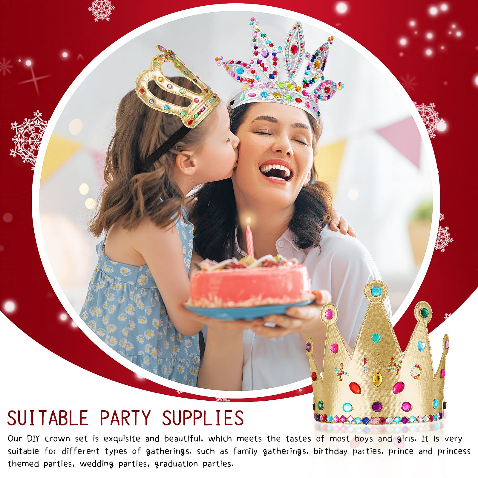 Civaner 17-Piece Princess Crown DIY Kit with Rhinestone Stickers for Kids