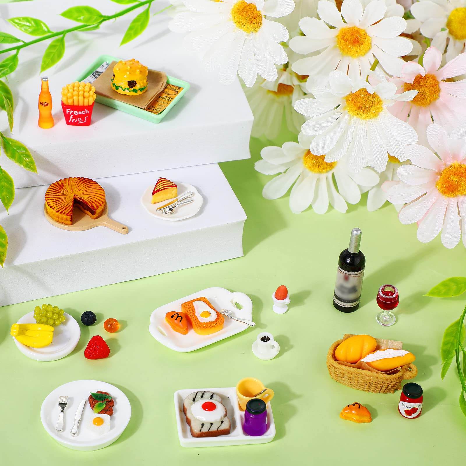 Civaner 38-Piece Miniature Food Play Set – 7 Themed Dollhouse Food Accessories for Pretend Kitchen