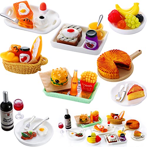 Civaner 38-Piece Miniature Food Play Set – 7 Themed Dollhouse Food Accessories for Pretend Kitchen
