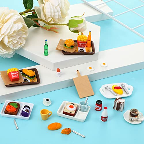Civaner 38-Piece Miniature Food Toy Set for Dollhouse - Resin Fast Food Playset with Burgers, Fries, and Drinks