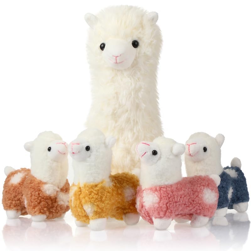 Civaner Llama Stuffed Animal Set - 5 Plush Alpacas, Mom & Babies, Soft Cute Gifts