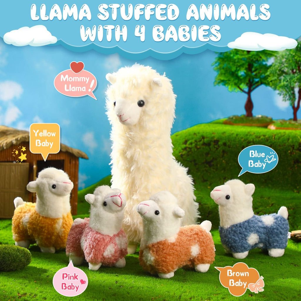 Civaner Llama Stuffed Animal Set - 5 Plush Alpacas, Mom & Babies, Soft Cute Gifts