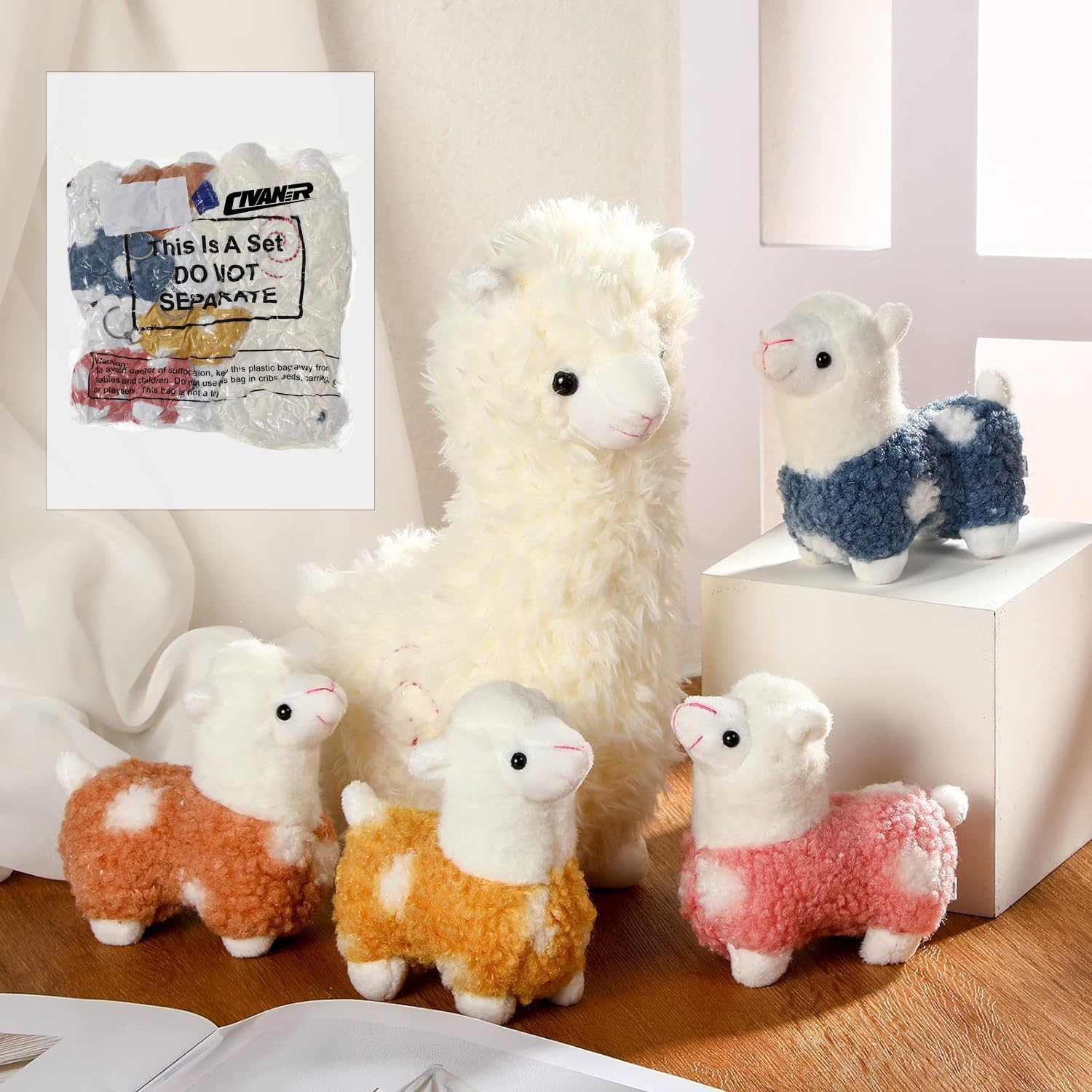 Civaner Llama Stuffed Animal Set - 5 Plush Alpacas, Mom & Babies, Soft Cute Gifts