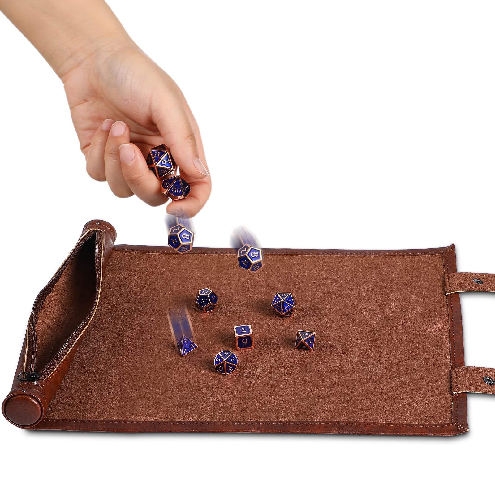 Civaner PU Leather Dice Mat Tray - Folding Rolling Mat with Zipper, Brown (1-Pack)