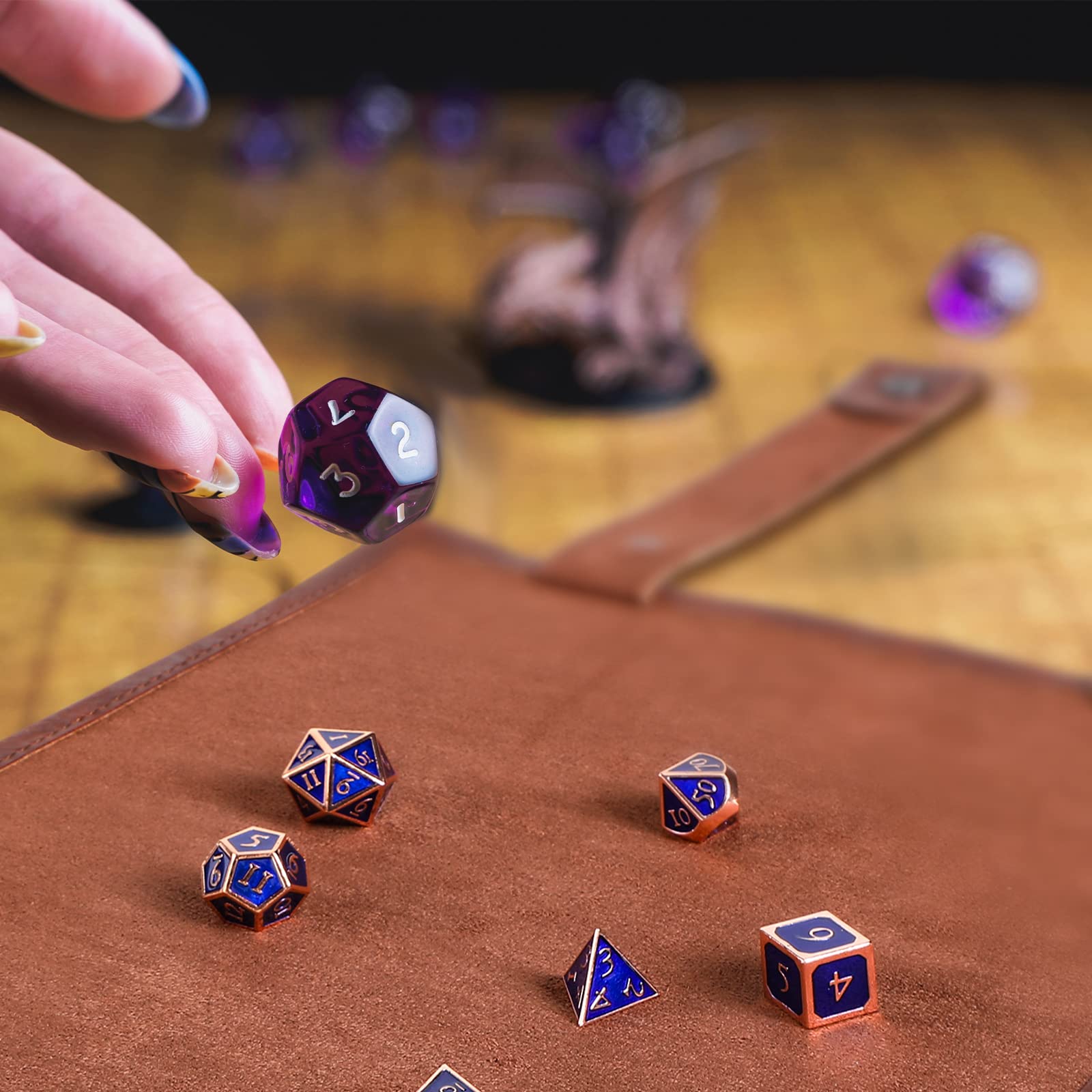 Civaner PU Leather Dice Mat Tray - Folding Rolling Mat with Zipper, Brown (1-Pack)
