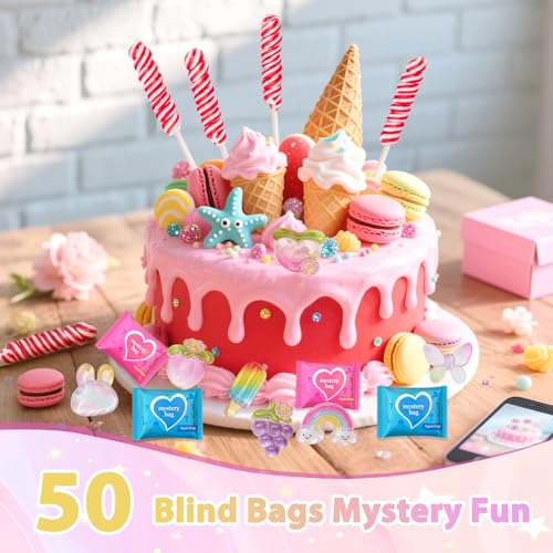 CIYOJA 50pc Rainbow Mystery Blind Bag Set - Colorful Mini Resin Charms & Mini Figures for DIY Slime, Dollhouse, Party Favors