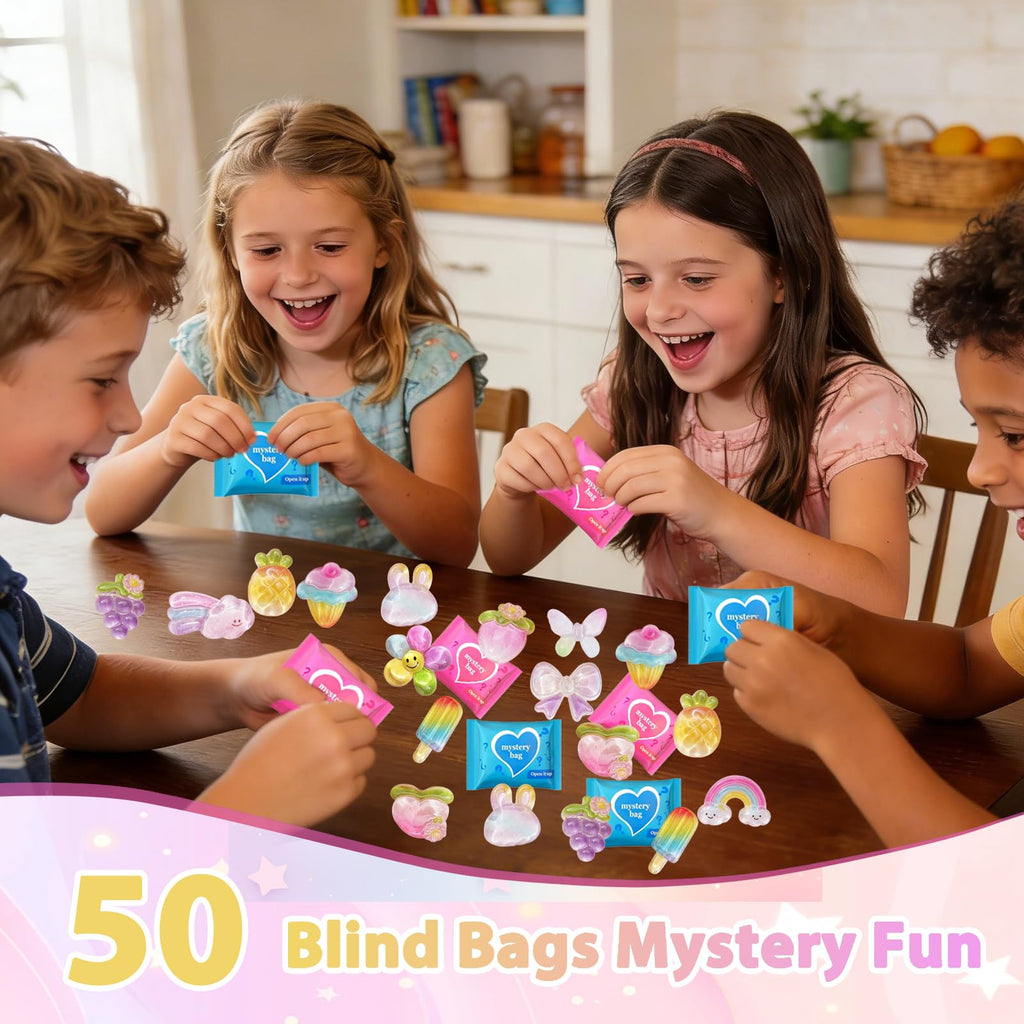 CIYOJA 50pc Rainbow Mystery Blind Bag Set - Colorful Mini Resin Charms & Mini Figures for DIY Slime, Dollhouse, Party Favors