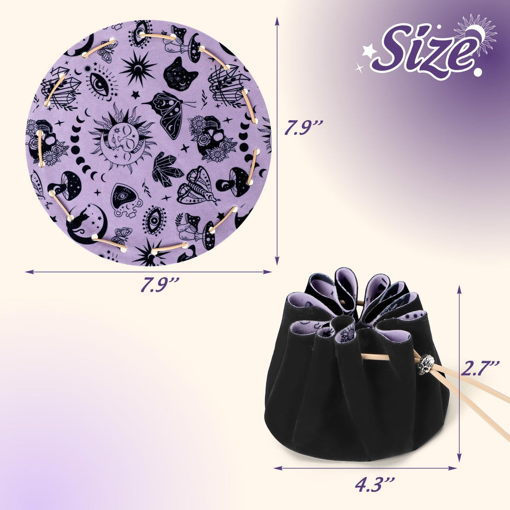 CiyvoLyeen Black Drawstring Dice Bag with Velvet Tray – 9.7-Inch Foldable Round Tray for D&D and Tabletop RPGs