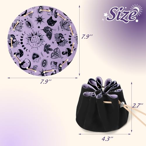 CiyvoLyeen Black Drawstring Dice Bag with Velvet Tray – 9.7-Inch Foldable Round Tray for D&D and Tabletop RPGs