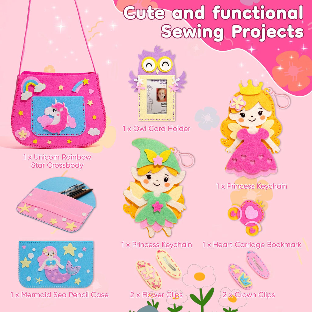 CiyvoLyeen Felt Sewing Kit for Girls - 10 Projects, Video Instructions, Safe for Ages 6-12