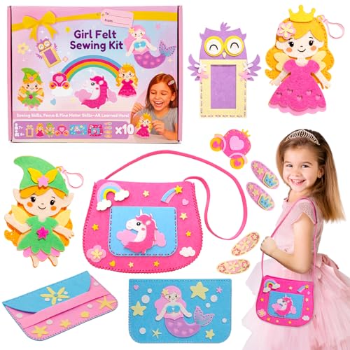 CiyvoLyeen Felt Sewing Kit for Girls - 10 Projects, Video Instructions, Safe for Ages 6-12