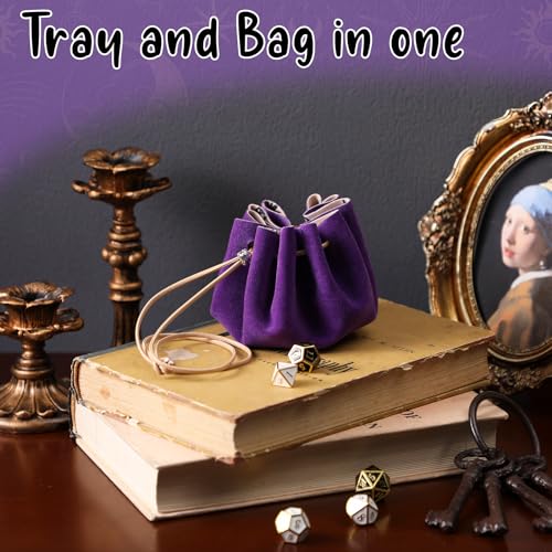 CiyvoLyeen Purple Drawstring Bag & Felt Dice Tray – Mystical Patterns for RPG & Tabletop Gaming