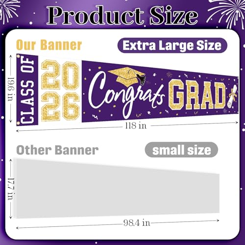 Class of 2026 Graduation Banner - Large Purple Gold Congrats Grad Yard Sign for Party Decorations