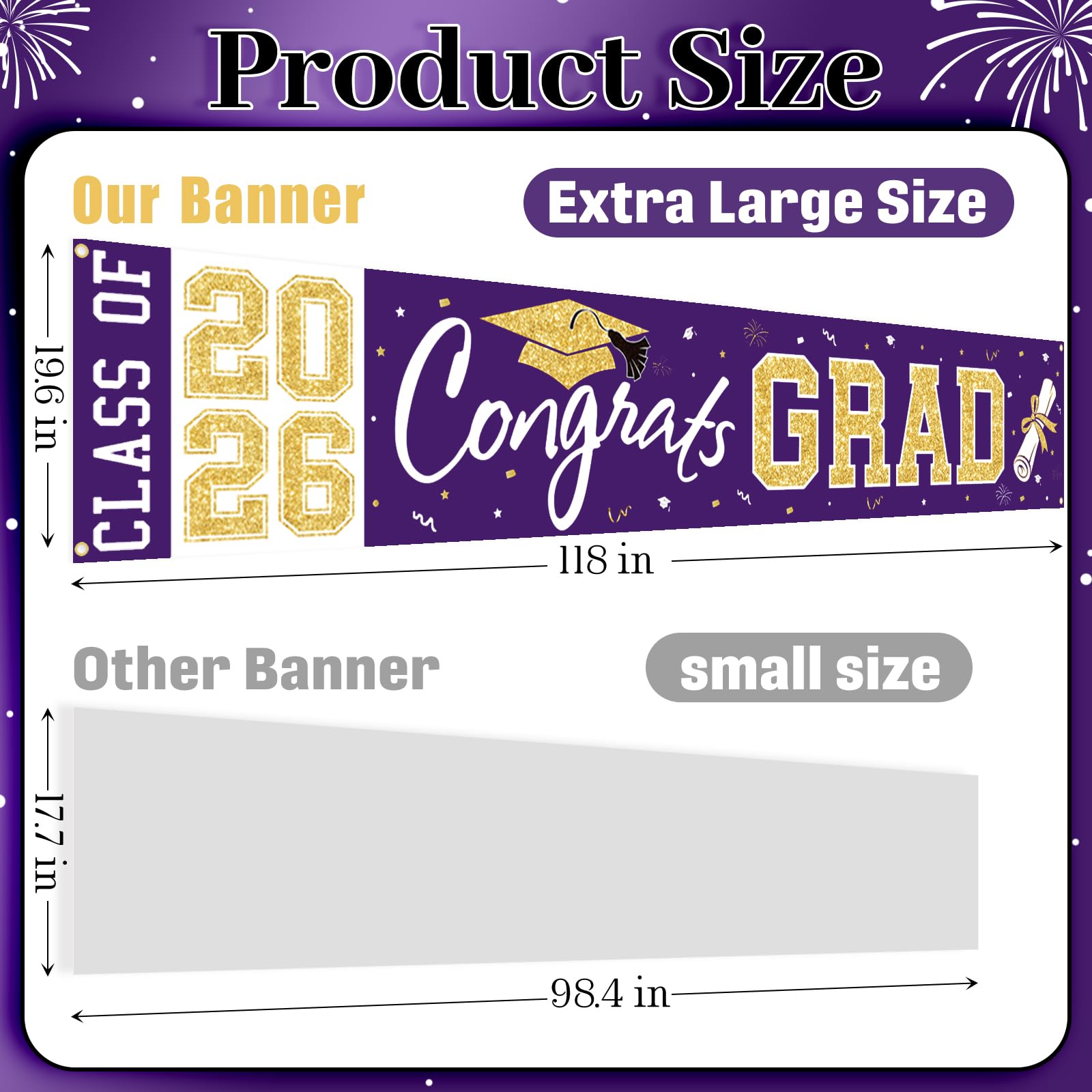 Class of 2026 Graduation Banner - Large Purple Gold Congrats Grad Yard Sign for Party Decorations