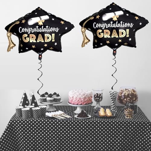 Class of 2026 Graduation Cap Foil Balloons – 2 Pack Large Black with Automatic Sealing
