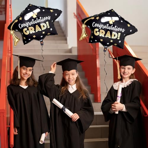 Class of 2026 Graduation Cap Foil Balloons – 2 Pack Large Black with Automatic Sealing