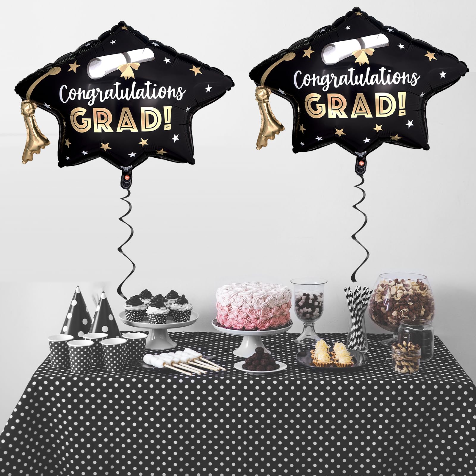 Class of 2026 Graduation Cap Foil Balloons – 2 Pack Large Black with Automatic Sealing